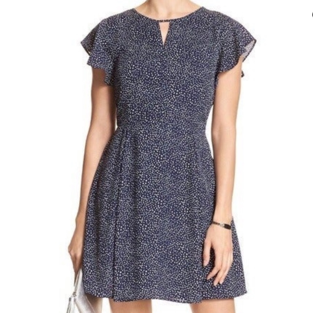 Banana Republic keyhole blue polka dot dress